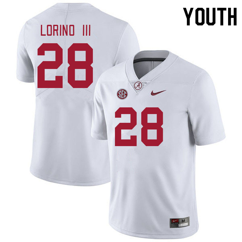 Youth #28 Michael Lorino III Alabama Crimson Tide College Footabll Jerseys Stitched-White